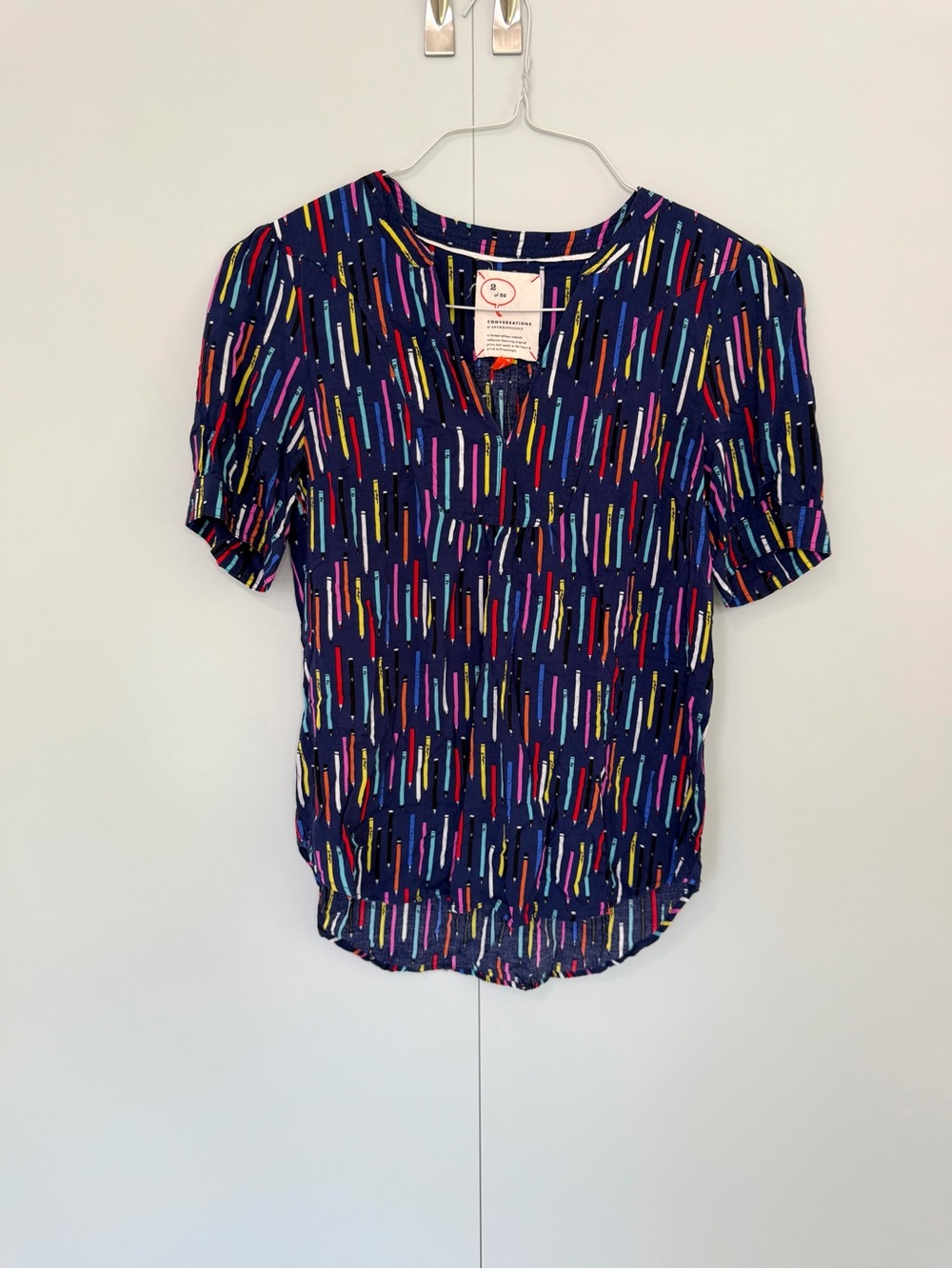 ANTHROPOLOGIE Colloquial 2 of 52 Conversations Blouse Colorful Pencil Crayons - Picture 2 of 9